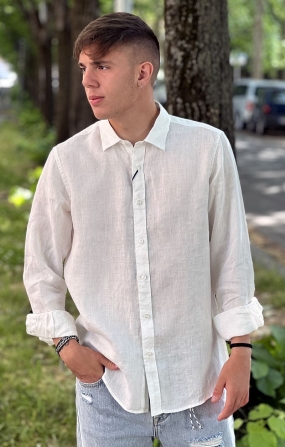 GIANNI LUPO Camicia di Lino con Colletto - Bianco