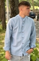 HAMAKI-HO Camicia Coreana di Lino - Azzurro