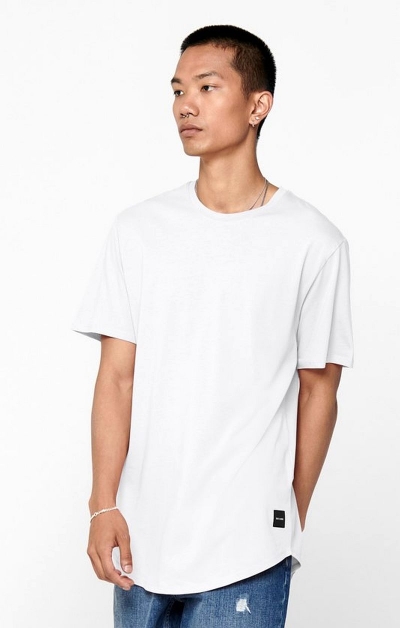 ONLY & SONS T-shirt lunga con fondo arrotondato - Bianco
