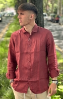 GIANNI LUPO Camicia Colletto di Lino - Rosso India