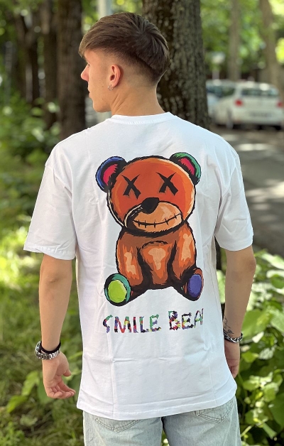 A.H. T-shirt Oversize Smile Bear - Bianco