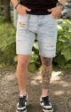GIANNI LUPO Bermuda di Jeans con Rotture e Toppe - Denim Chiaro