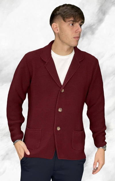 OVER-D Giacca Cardigan Collo Rever - Bordeaux